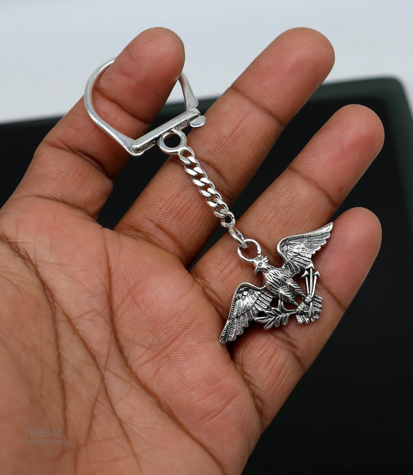925 Sterling silver handmade unique style Garuda design solid key chian, stylish royal gifting silver accessories unisex gift kch09 - TRIBAL ORNAMENTS