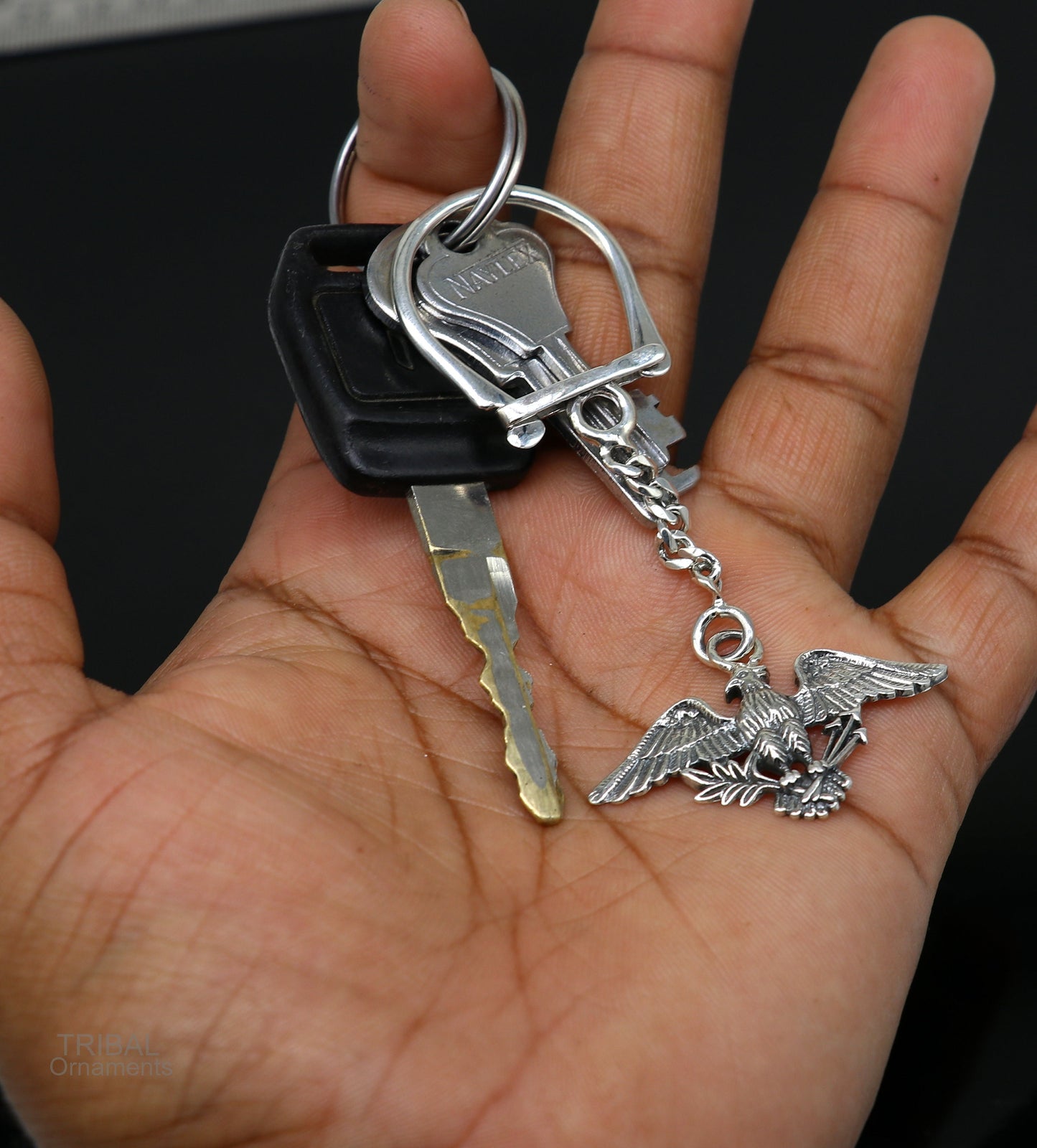 925 Sterling silver handmade unique style Garuda design solid key chian, stylish royal gifting silver accessories unisex gift kch09 - TRIBAL ORNAMENTS