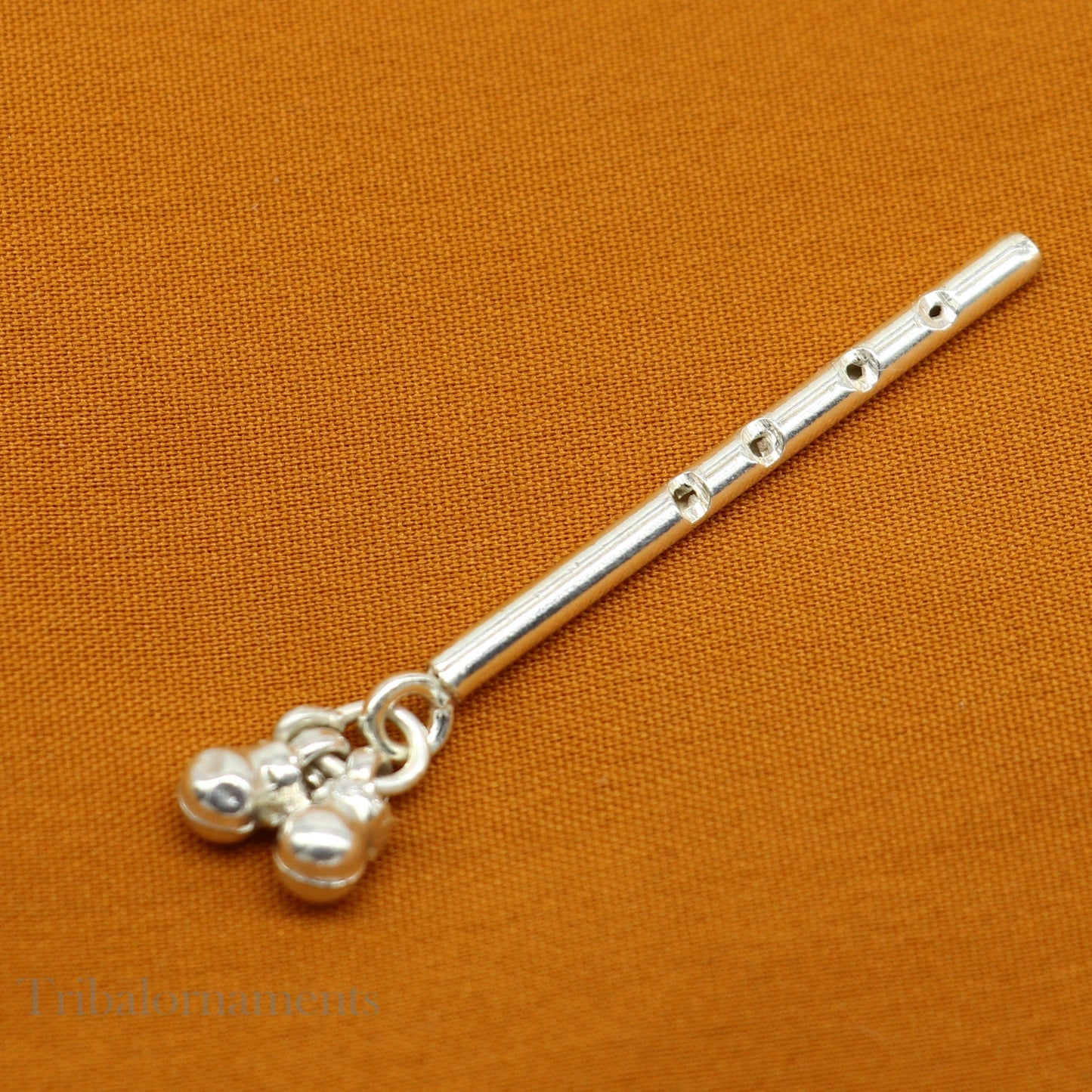Elegant holy Solid sterling silver handmade idol krishna flute, silver bansuri, laddu gopala flute, little krishna flute puja art su575 - TRIBAL ORNAMENTS
