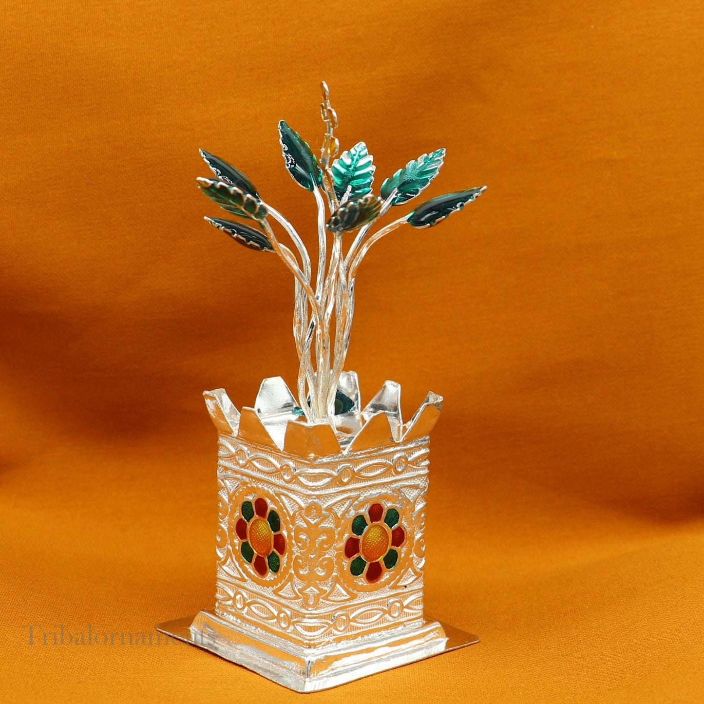 925 sterling silver handmade mini holy Tulsi plant basil rosary plant for puja temple article, excellent silver utensils article su582 - TRIBAL ORNAMENTS
