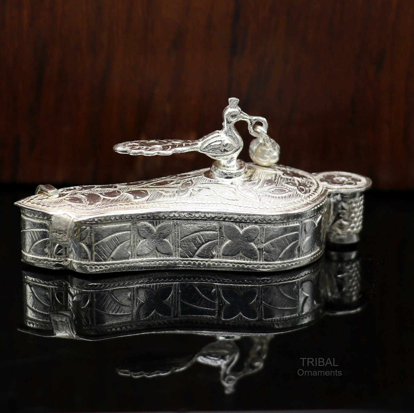 925 sterling silver handmade fabulous unique design peacock trinket box, brides gift, casket box silver article, silver utensils stb323 - TRIBAL ORNAMENTS