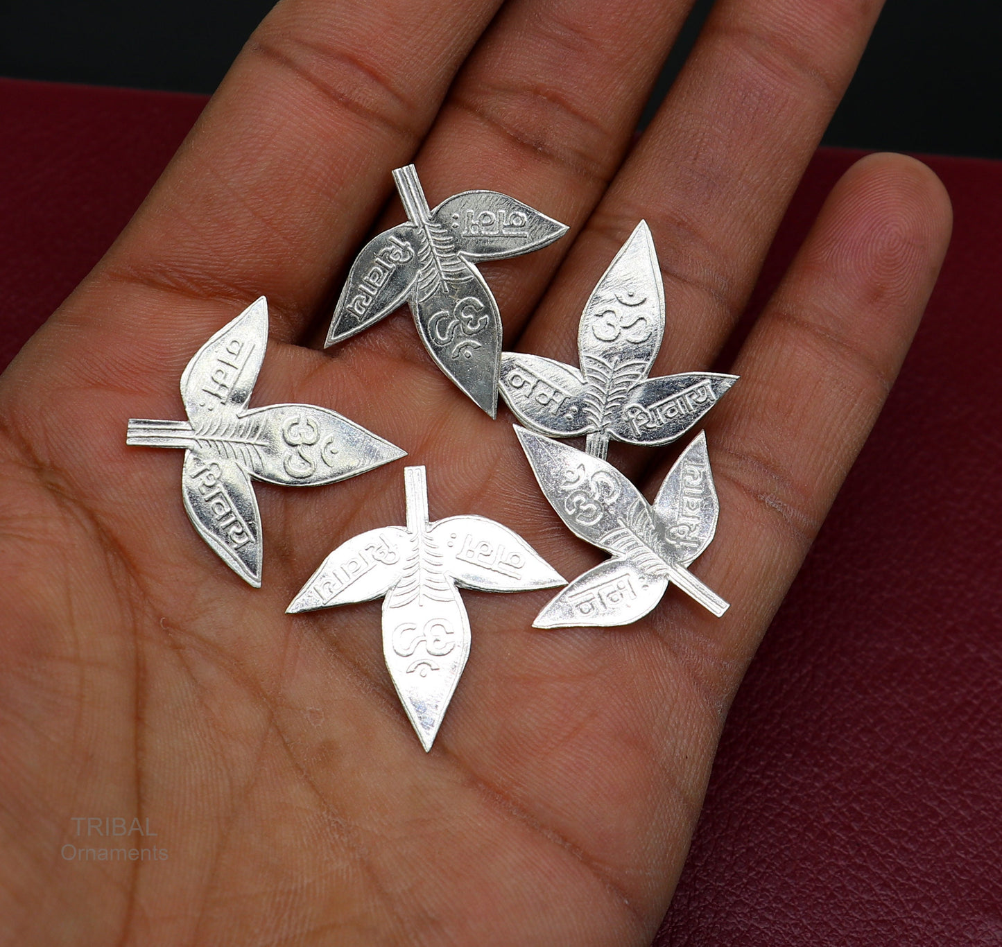 2.8 cm Lord Shiva bel Patra Solid silver handmade solid belva patra, shiva worshipping/ puja article, bel tree leaves for puja su599 - TRIBAL ORNAMENTS