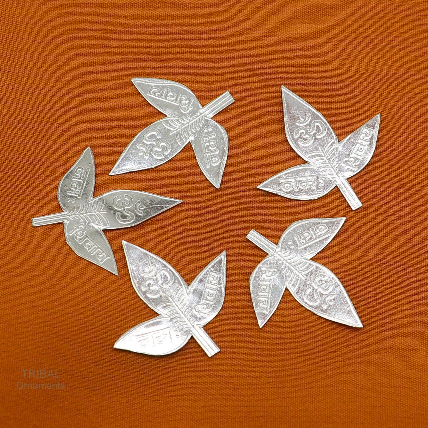 2.8 cm Lord Shiva bel Patra Solid silver handmade solid belva patra, shiva worshipping/ puja article, bel tree leaves for puja su599 - TRIBAL ORNAMENTS