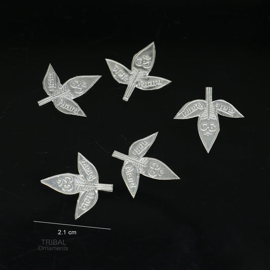 2.1 cm Lord Shiva bel Patra Solid silver handmade solid belva patra, shiva worshipping/ puja article, bel tree leaves for puja su601 - TRIBAL ORNAMENTS