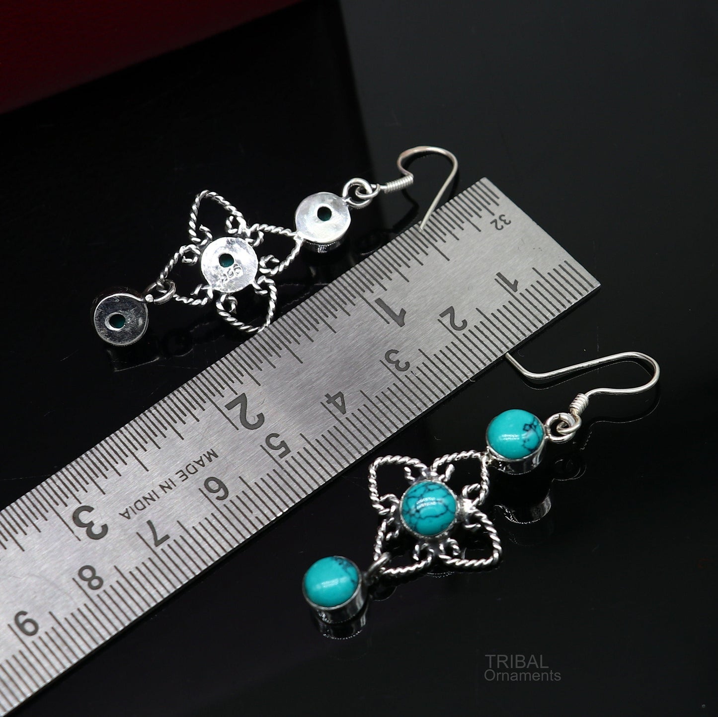 925 sterling silver hoops earring, gorgeous Blue turquoise stone charm earring excellent gifting brides earring party jewelry s993 - TRIBAL ORNAMENTS