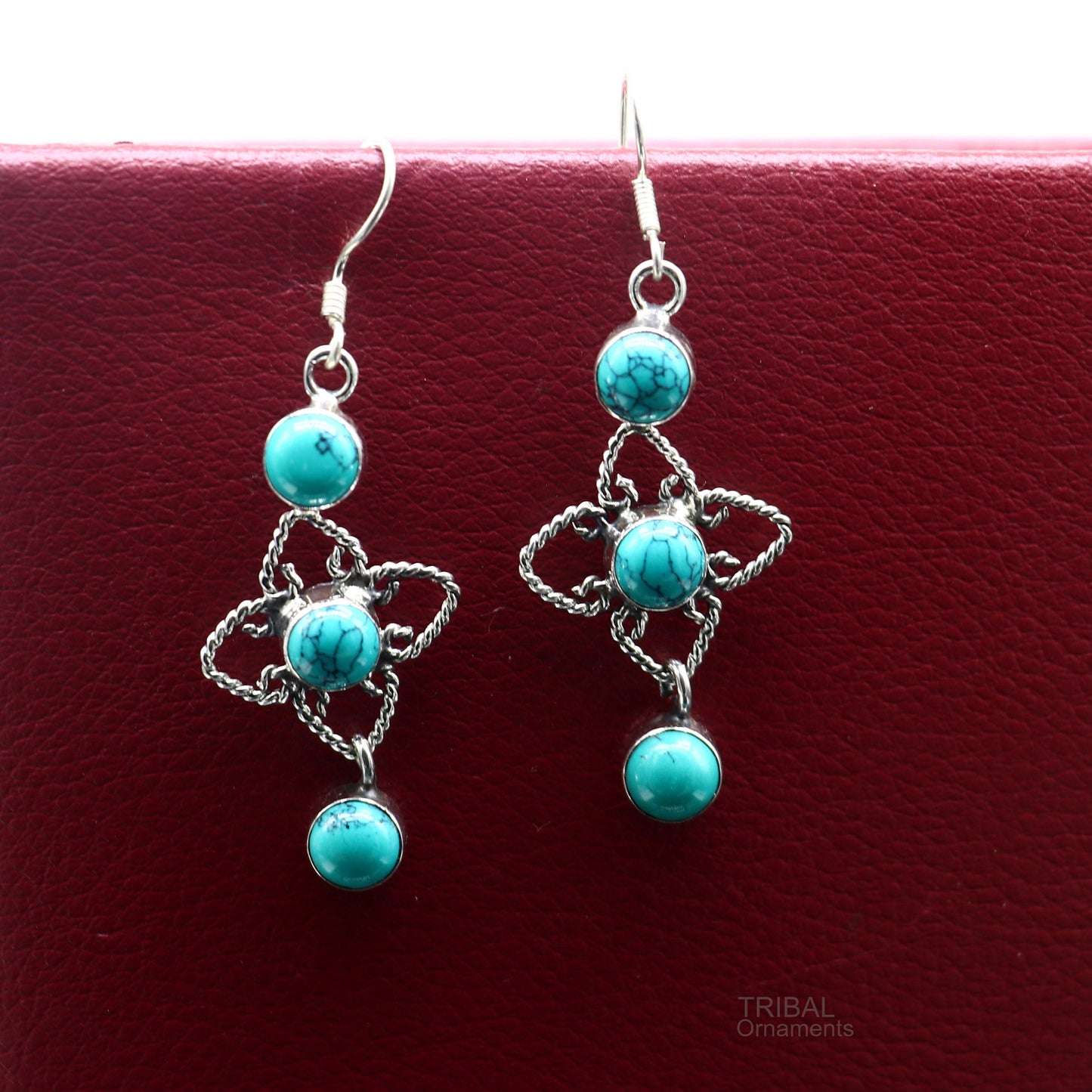925 sterling silver hoops earring, gorgeous Blue turquoise stone charm earring excellent gifting brides earring party jewelry s993 - TRIBAL ORNAMENTS