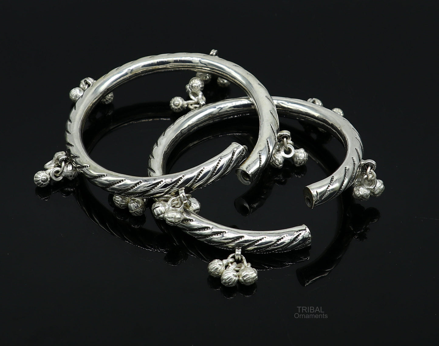 925 sterling silver handmade amazing jingling bells traditional indian kada bangle bracelet jewelry, stylish brides ethnic jewelry ba138 - TRIBAL ORNAMENTS