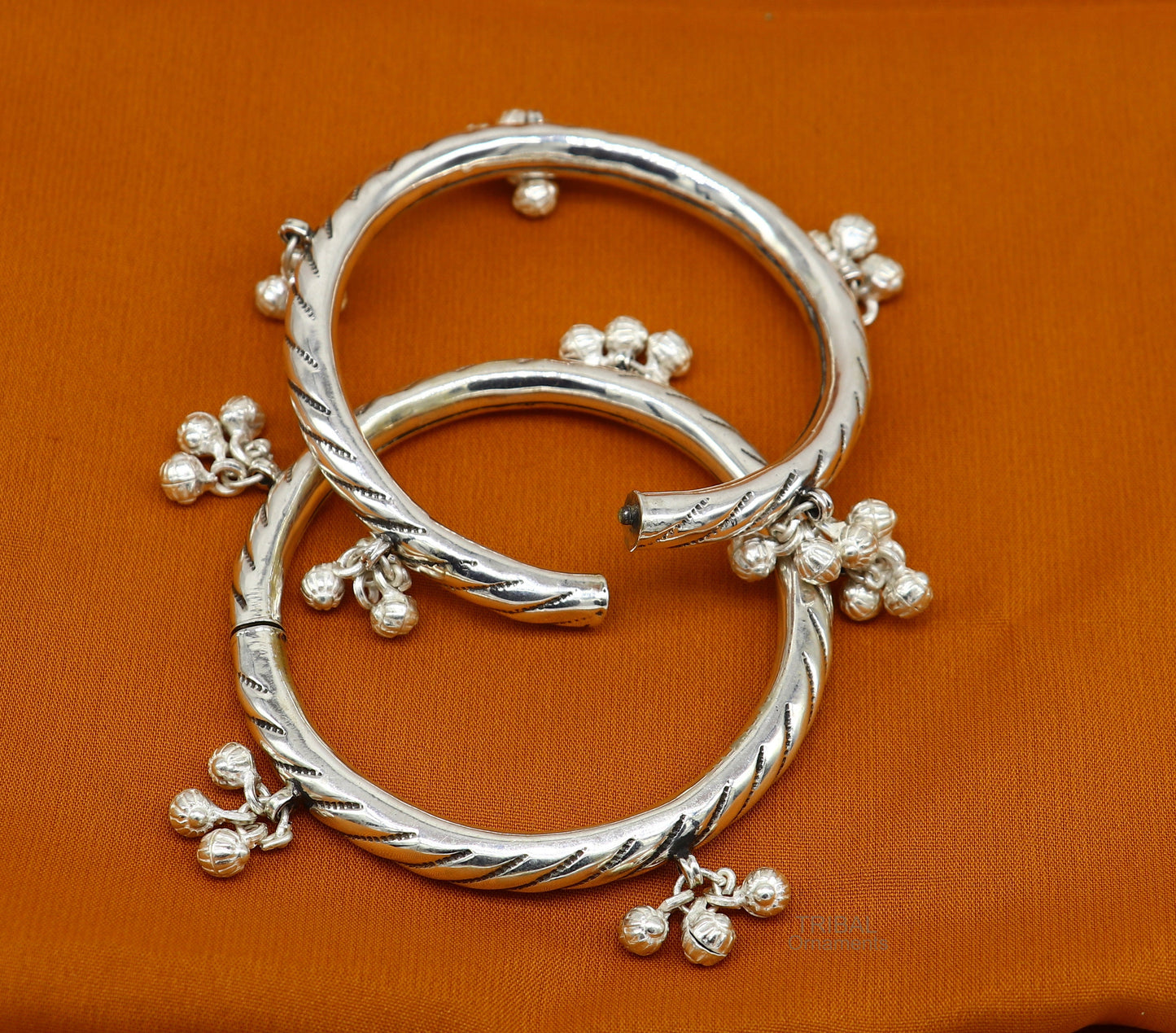 925 sterling silver handmade amazing jingling bells traditional indian kada bangle bracelet jewelry, stylish brides ethnic jewelry ba138 - TRIBAL ORNAMENTS