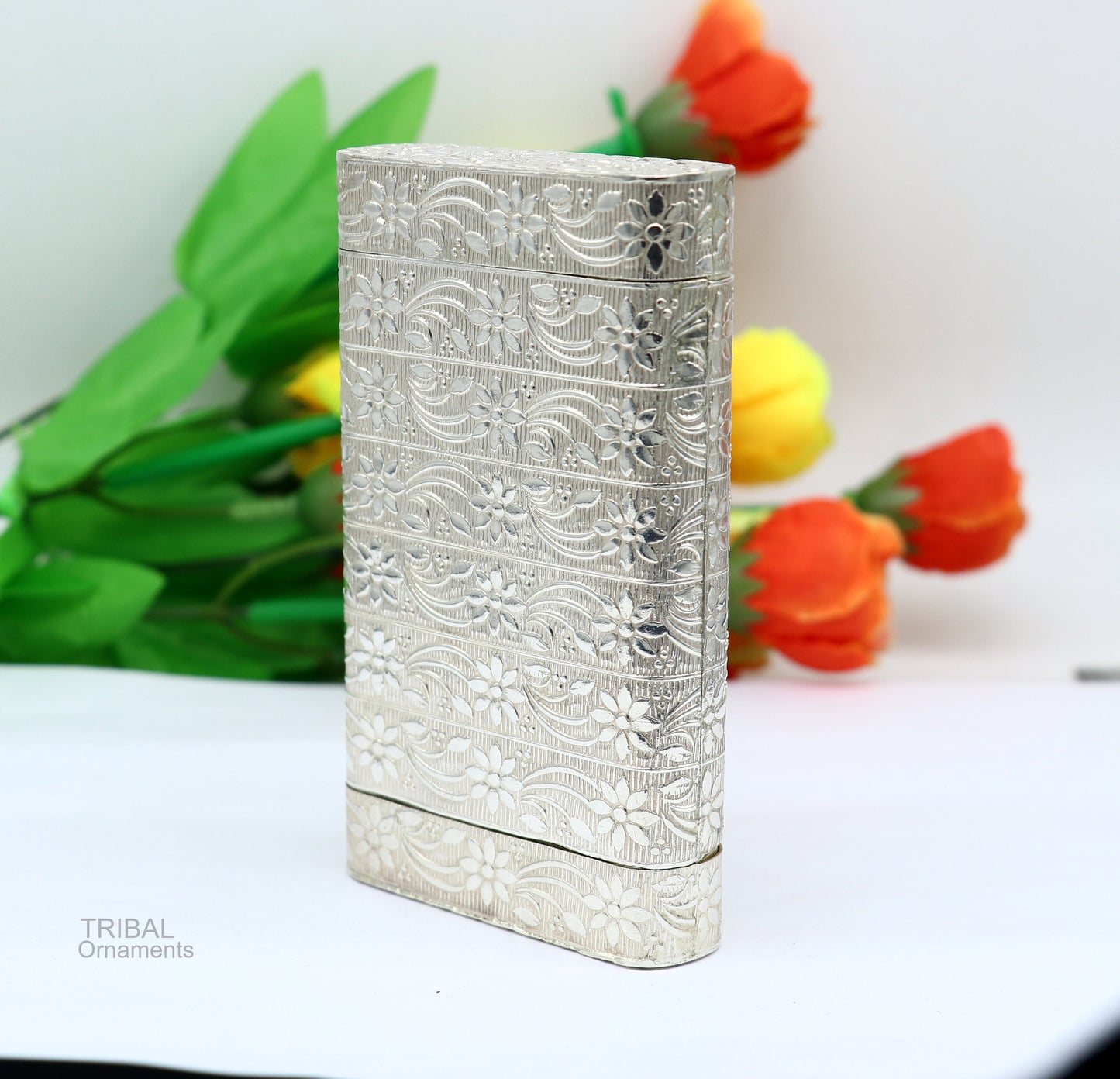 cigarette or tobacco box 925 solid silver vintage floral design stylish trinket box, best royal luxury gift to anyone special stb325 - TRIBAL ORNAMENTS