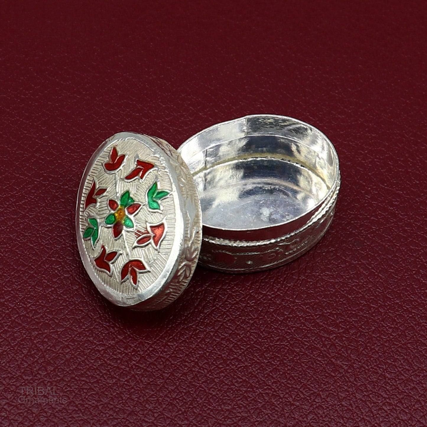 Exclusive oval shape trinket box, sindur kumkum box, brides eye kajal box, 925 sterling silver handmade girls article silver jewelry stb330 - TRIBAL ORNAMENTS