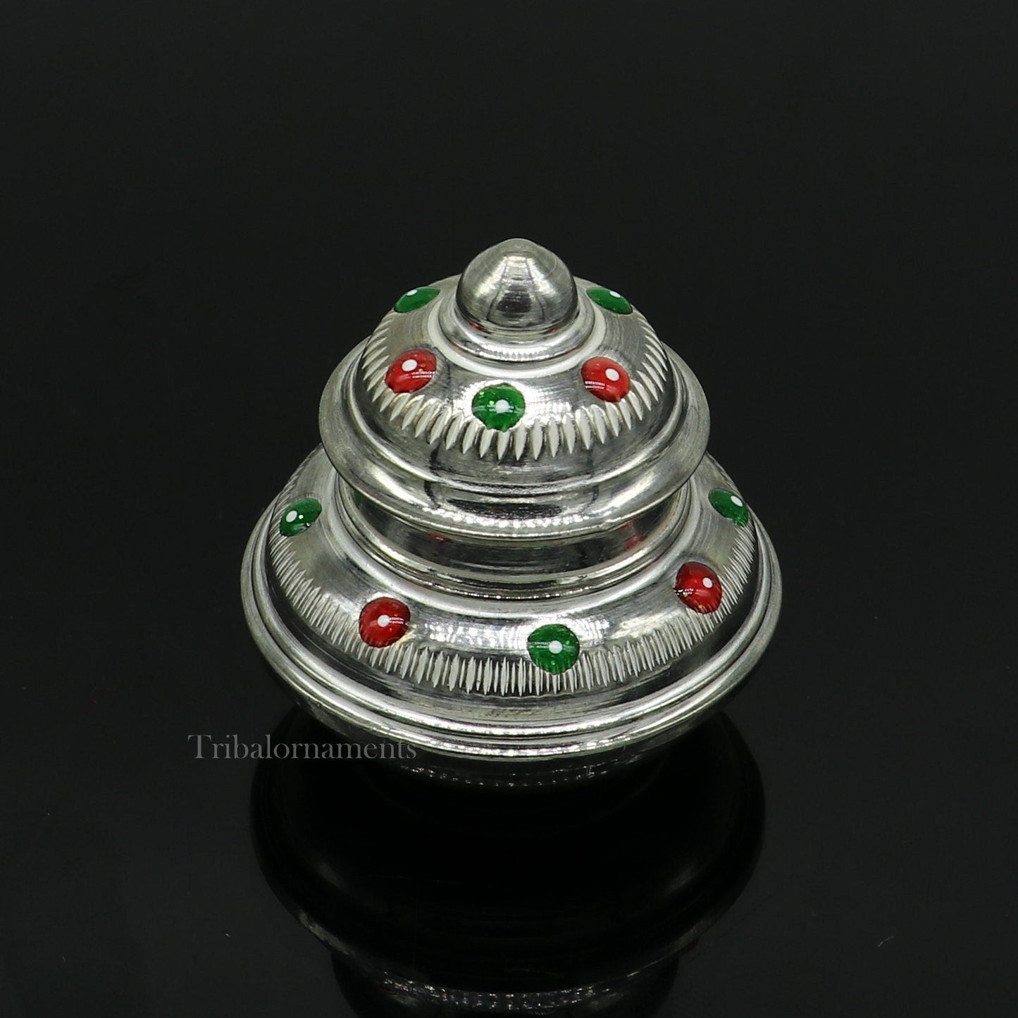 925 Sterling silver handmade fabulous trinket box, bride container box, casket box, sindoor box, enamel work customized gifting box stb267 - TRIBAL ORNAMENTS