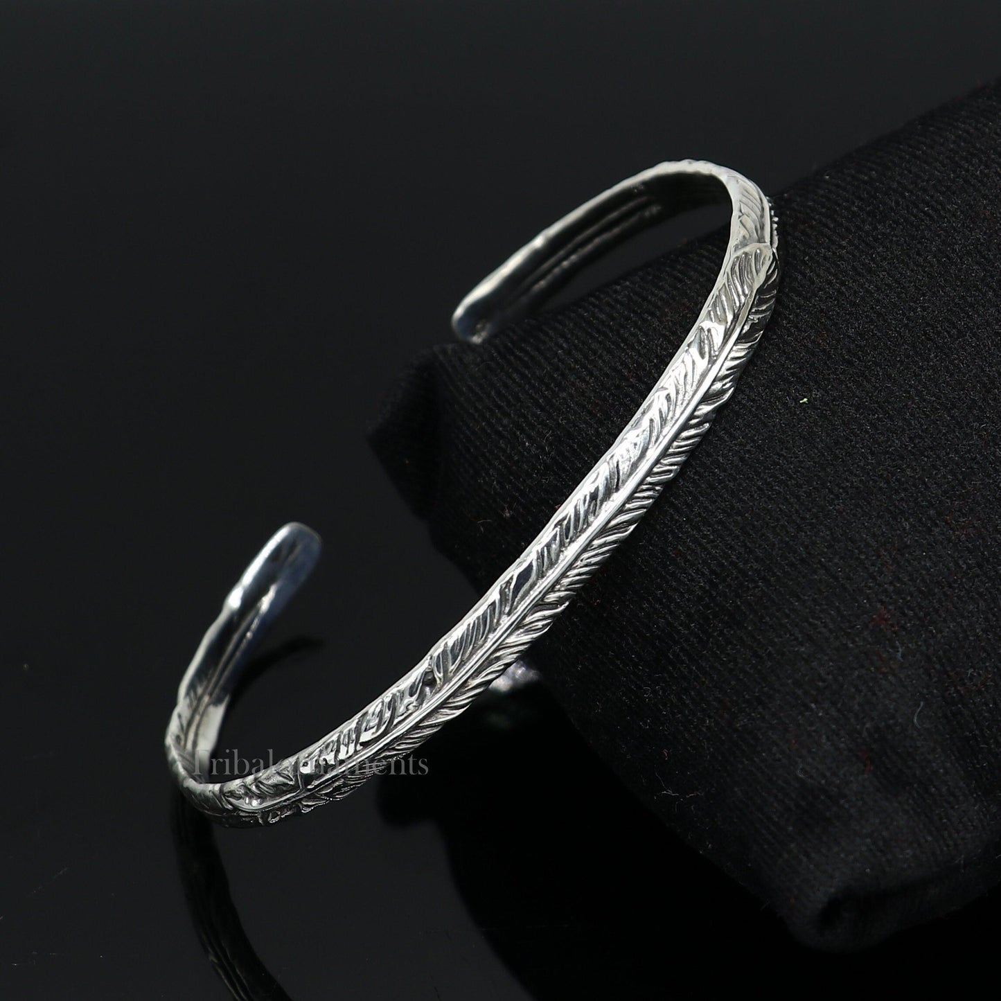 925 sterling silver or Gold polished feather design handmade adjustable cuff bangle bracelet kada unisex men's or girl's jewelry Gnsk370 - TRIBAL ORNAMENTS