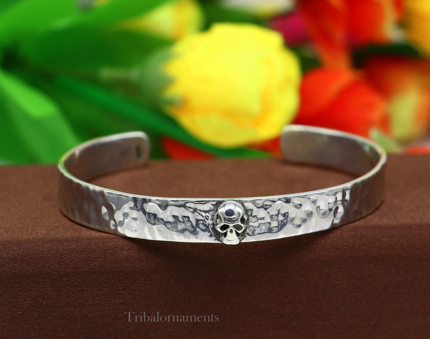 Vintage antique style 925 sterling silver handmade adjustable cuff bangle bracelet unsex gifting jewelry, solid skull bracelet nsk373 - TRIBAL ORNAMENTS