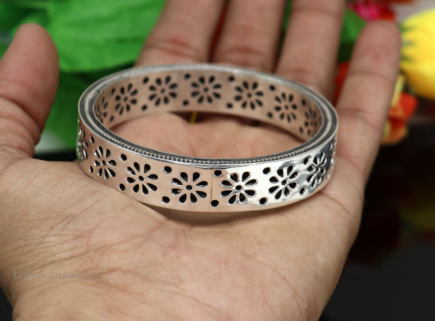 925 sterling silver handmade floral work bangle bracelet, vintage antique design stylish brides bangle wide elegant bangle jewelry ba115 - TRIBAL ORNAMENTS