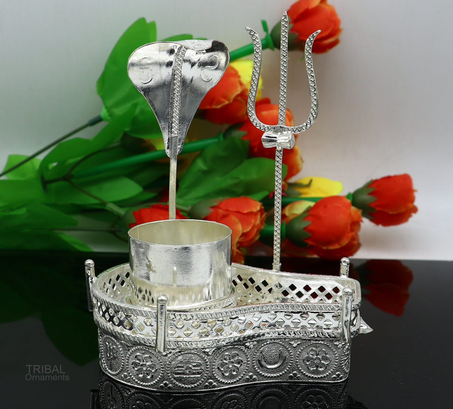 925 sterling silver lord shiva Mahakal lingam stand/jalheri, use for put/hold shiva lingam for puja, divine shiva puja articles su604 - TRIBAL ORNAMENTS