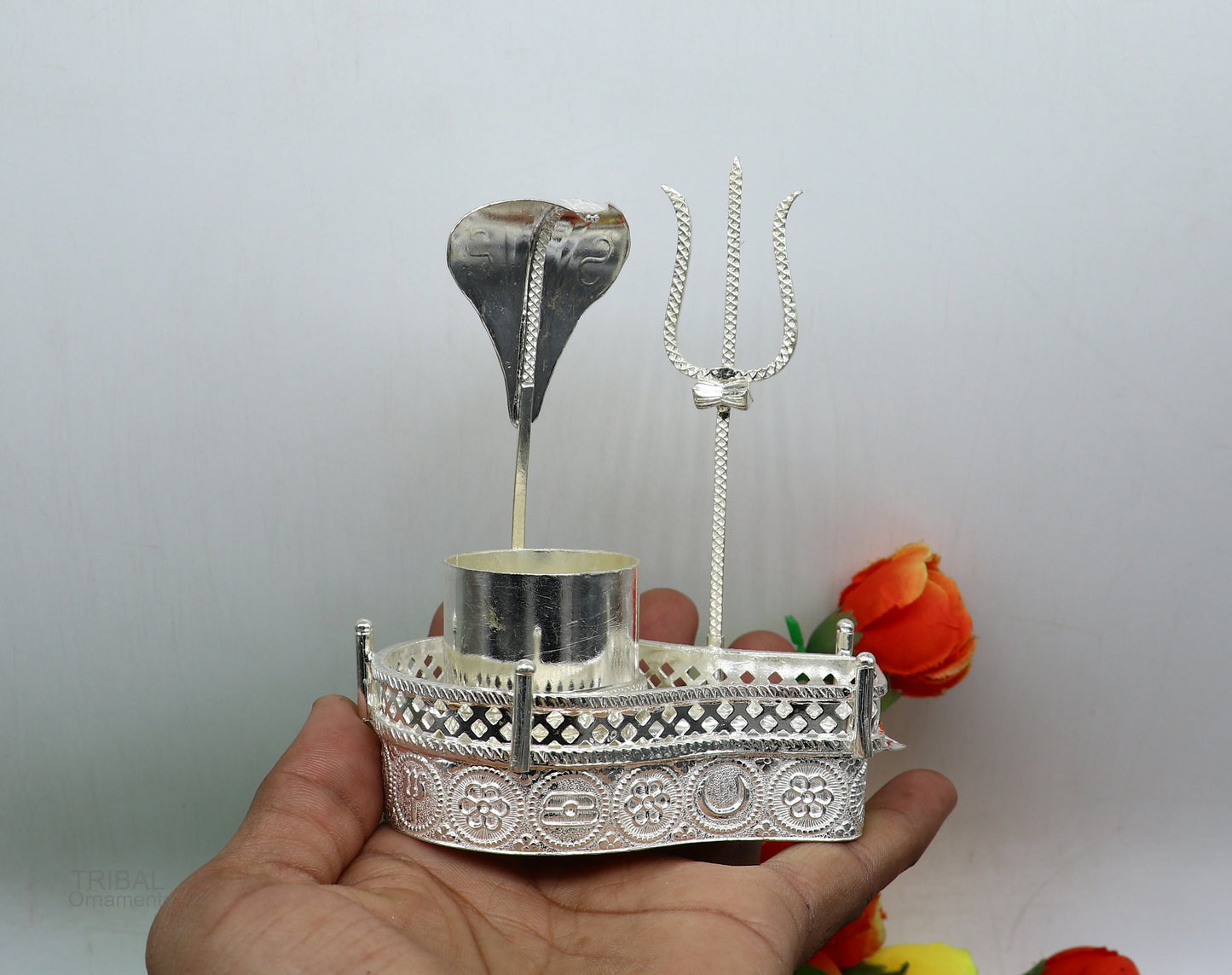 925 sterling silver lord shiva Mahakal lingam stand/jalheri, use for put/hold shiva lingam for puja, divine shiva puja articles su604 - TRIBAL ORNAMENTS
