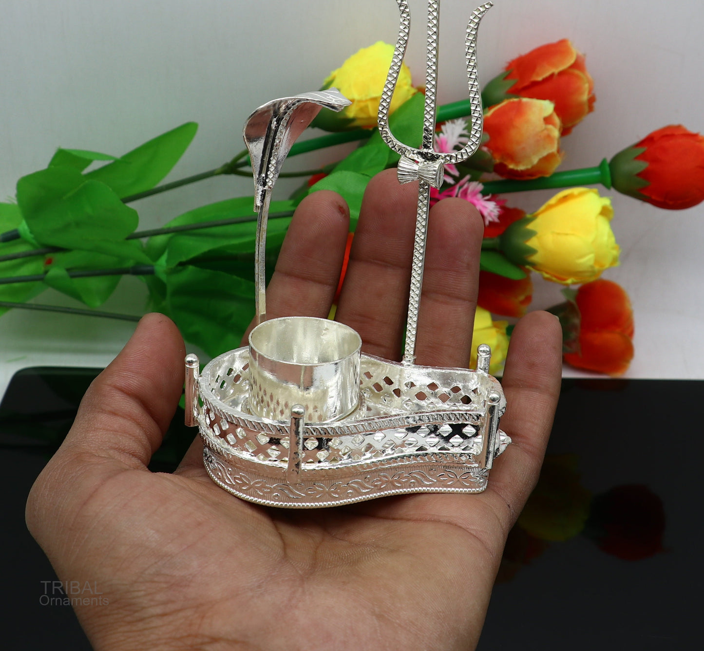 925 sterling silver lord shiva Mahakal lingam stand/jalheri, use for put/hold shiva lingam for puja, divine shiva puja articles su605 - TRIBAL ORNAMENTS