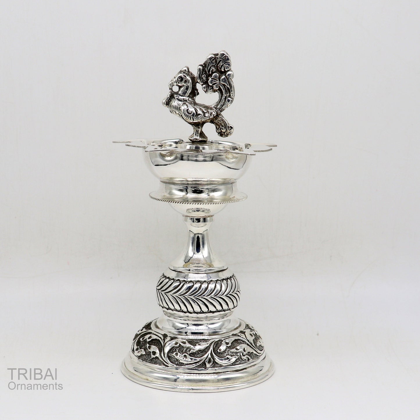 925 sterling silver handcrafted vintage work oil lamp or candle stand, silver Deepak, silver article, puja utensils, silver figurine su587 - TRIBAL ORNAMENTS
