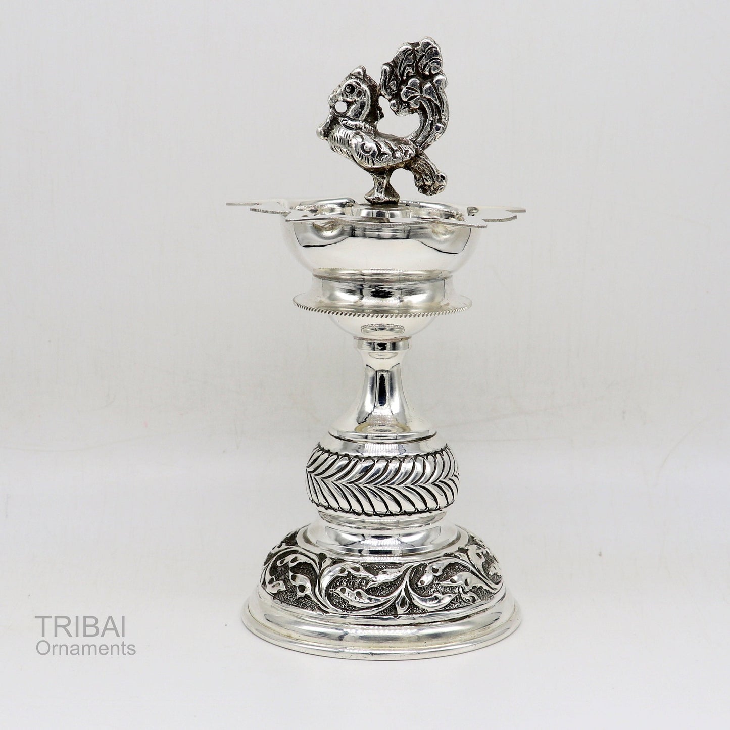 925 sterling silver handcrafted vintage work oil lamp or candle stand, silver Deepak, silver article, puja utensils, silver figurine su91 - TRIBAL ORNAMENTS