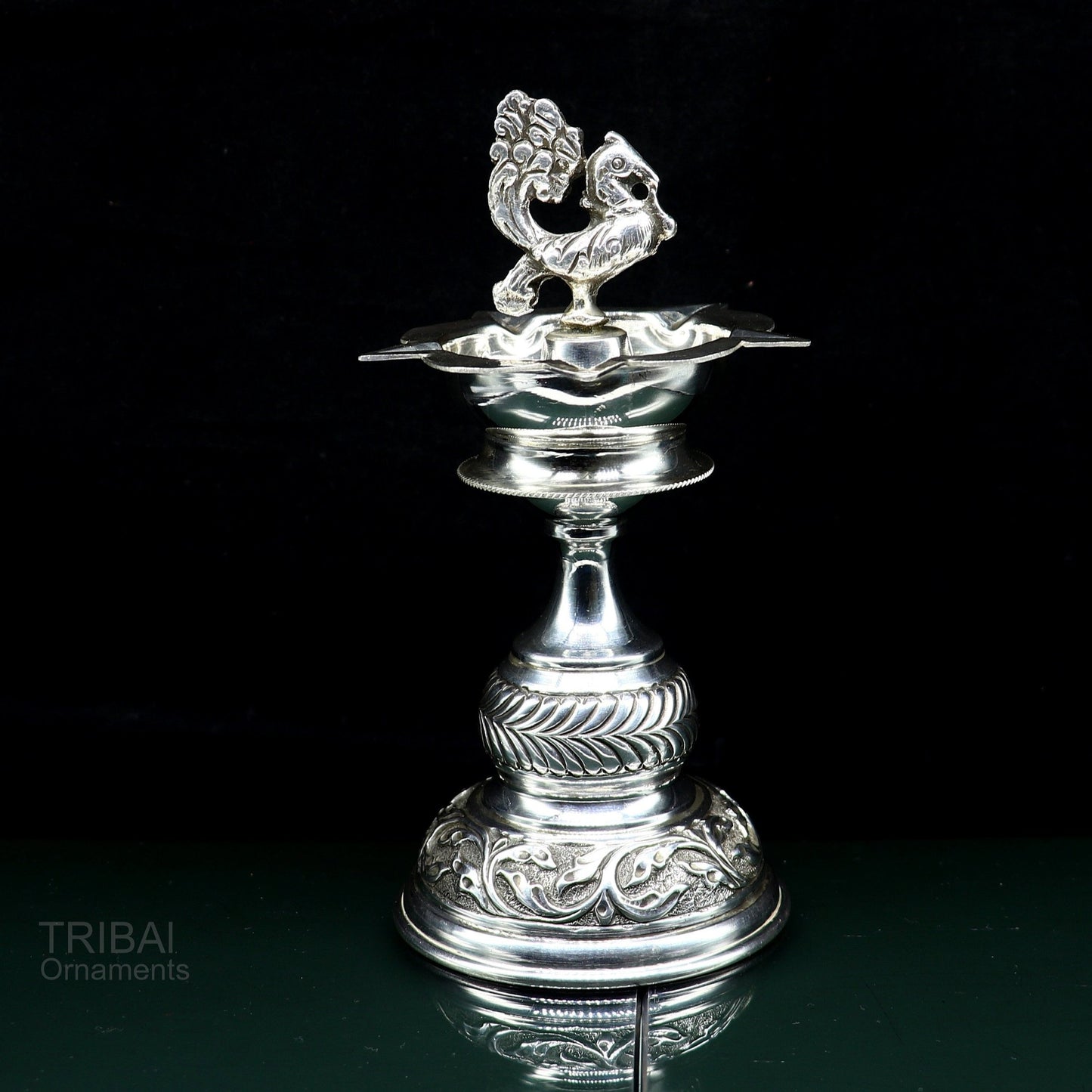 925 sterling silver handcrafted vintage work oil lamp or candle stand, silver Deepak, silver article, puja utensils, silver figurine su587 - TRIBAL ORNAMENTS