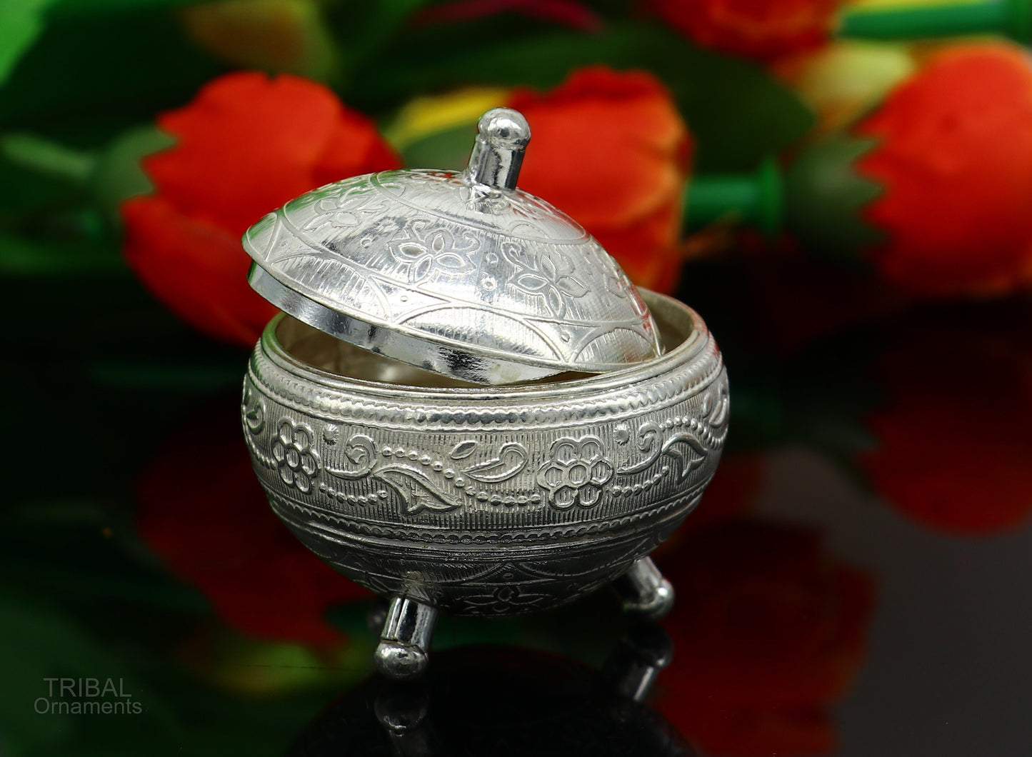 925 Sterling silver handmade fabulous trinket box, solid kumkum box, casket box, sindoor box, enamel work customized gifting box stb274 - TRIBAL ORNAMENTS