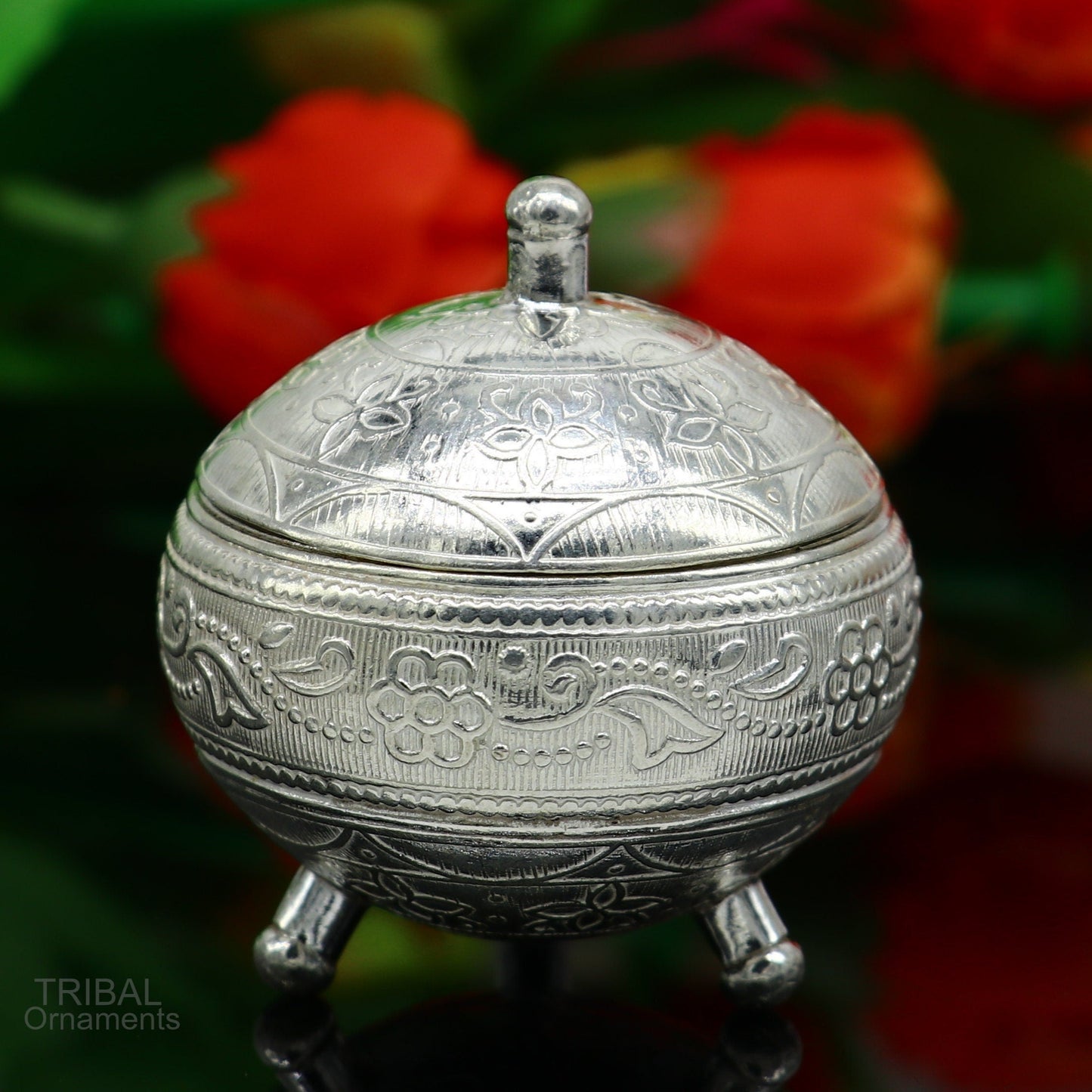 925 Sterling silver handmade fabulous trinket box, solid kumkum box, casket box, sindoor box, enamel work customized gifting box stb274 - TRIBAL ORNAMENTS