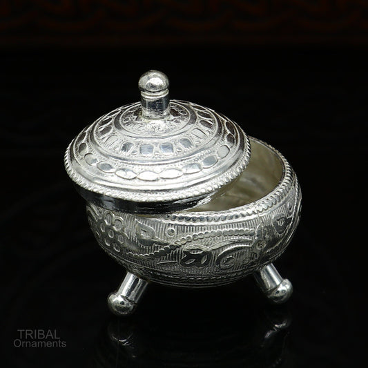 925 Sterling silver handmade fabulous trinket box, solid kumkum box, casket box, sindoor box, enamel work customized gifting box stb271 - TRIBAL ORNAMENTS