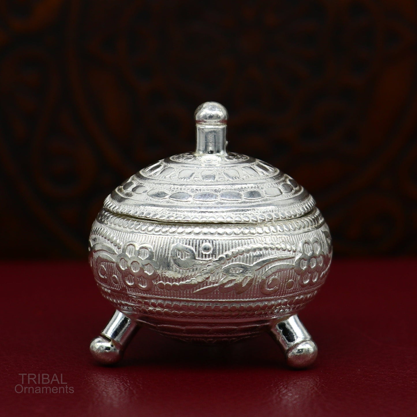 925 Sterling silver handmade fabulous trinket box, solid kumkum box, casket box, sindoor box, enamel work customized gifting box stb271 - TRIBAL ORNAMENTS