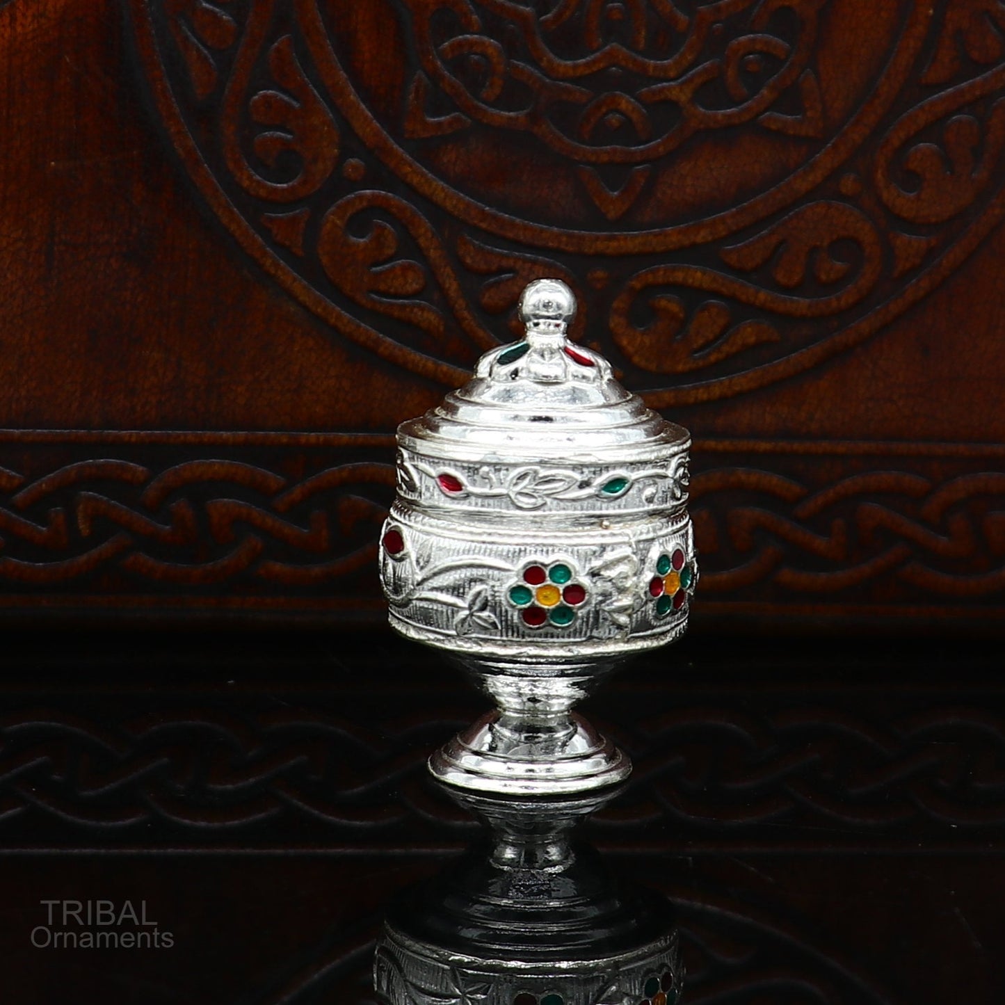 925 Sterling silver handmade fabulous trinket box, solid container box, casket box, sindoor box, enamel work customized gifting box stb273 - TRIBAL ORNAMENTS