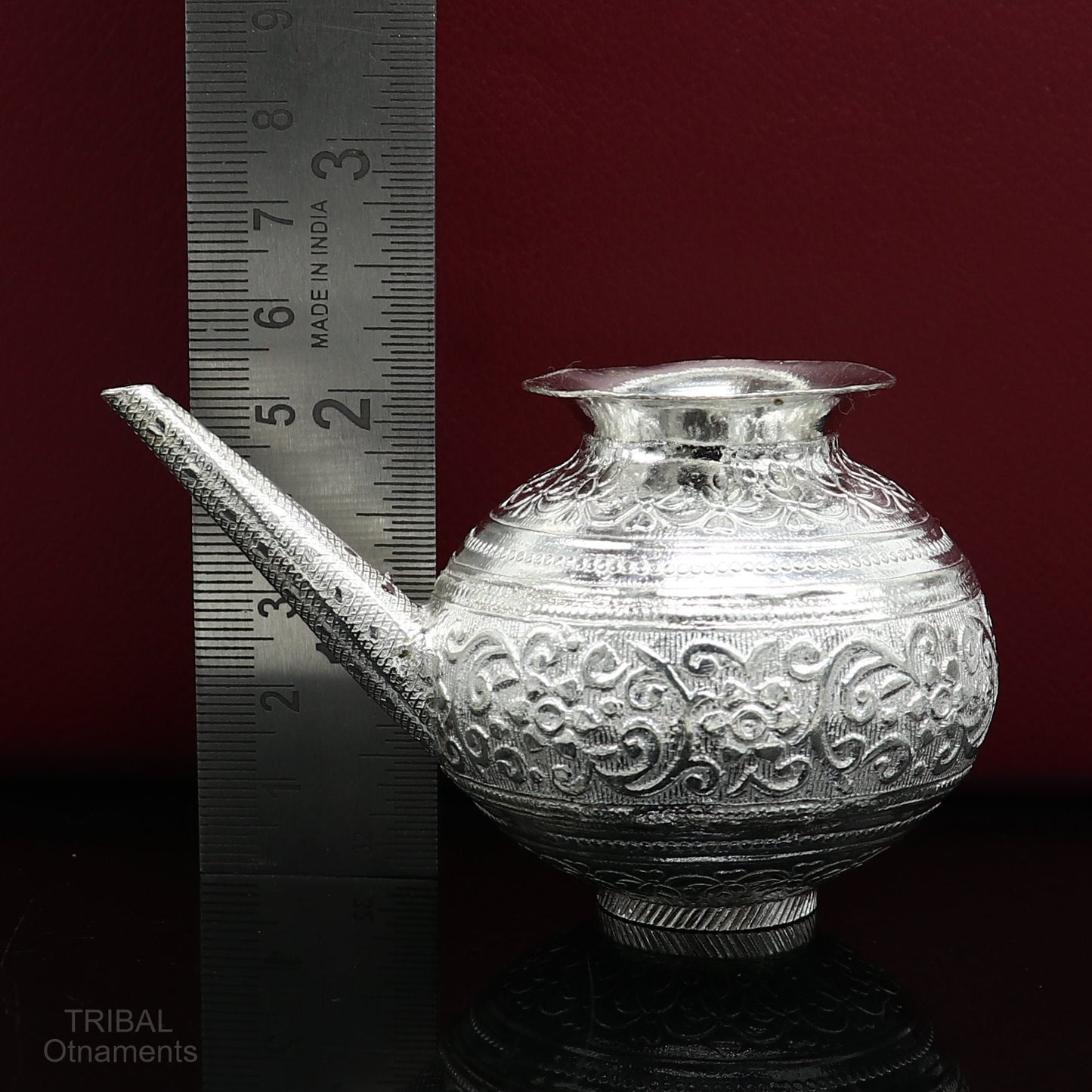 Solid sterling silver handmade GangaJal Kalash or pot, unique silver puja article, water or milk shiva Abhishek kalash pot india su588 - TRIBAL ORNAMENTS