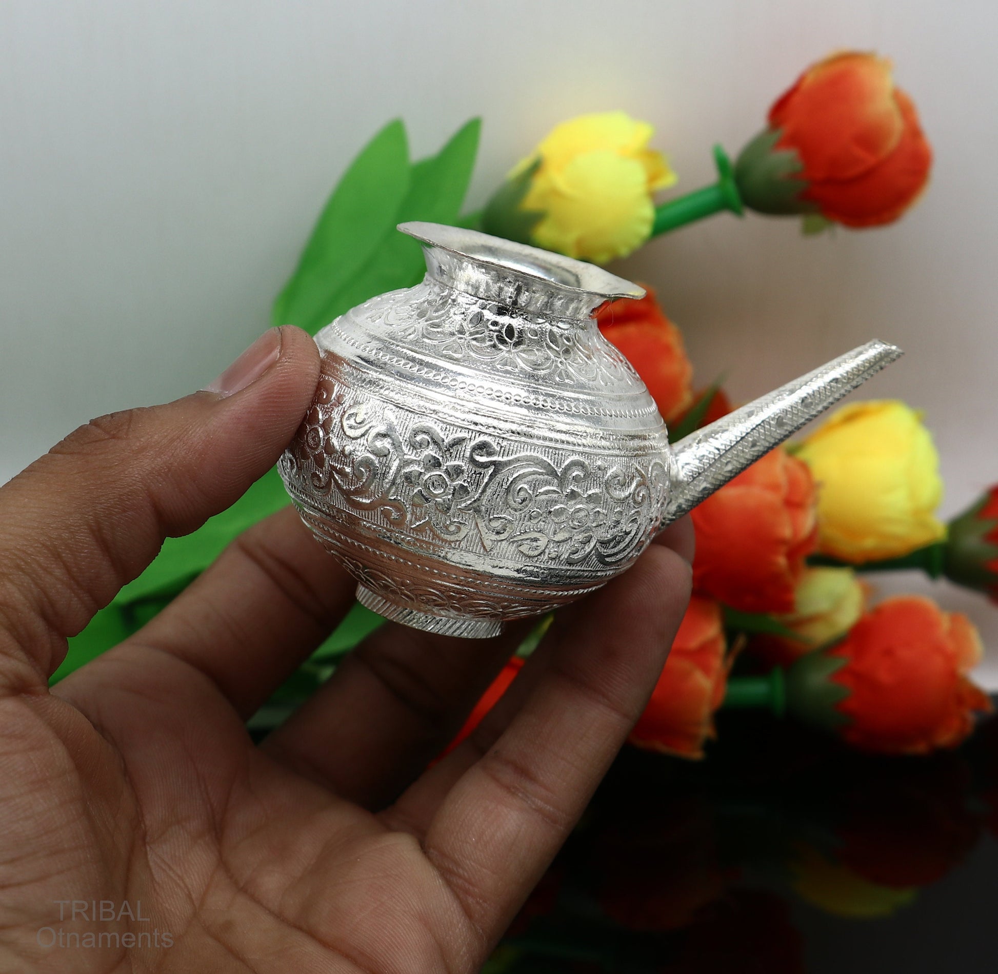 Solid sterling silver handmade GangaJal Kalash or pot, unique silver puja article, water or milk shiva Abhishek kalash pot india su588 - TRIBAL ORNAMENTS