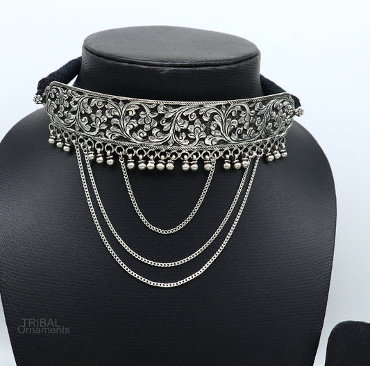 925 sterling silver customized chitai/kandrai work charm necklace, fit neck choker tribal ethnic wedding belly dance jewelry set273 - TRIBAL ORNAMENTS