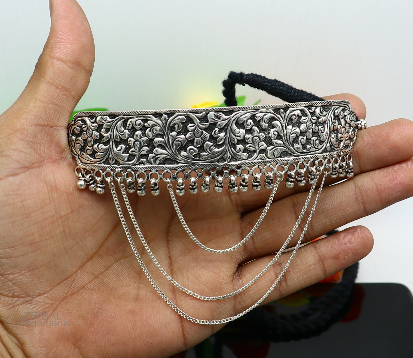 925 sterling silver customized chitai/kandrai work charm necklace, fit neck choker tribal ethnic wedding belly dance jewelry set273 - TRIBAL ORNAMENTS