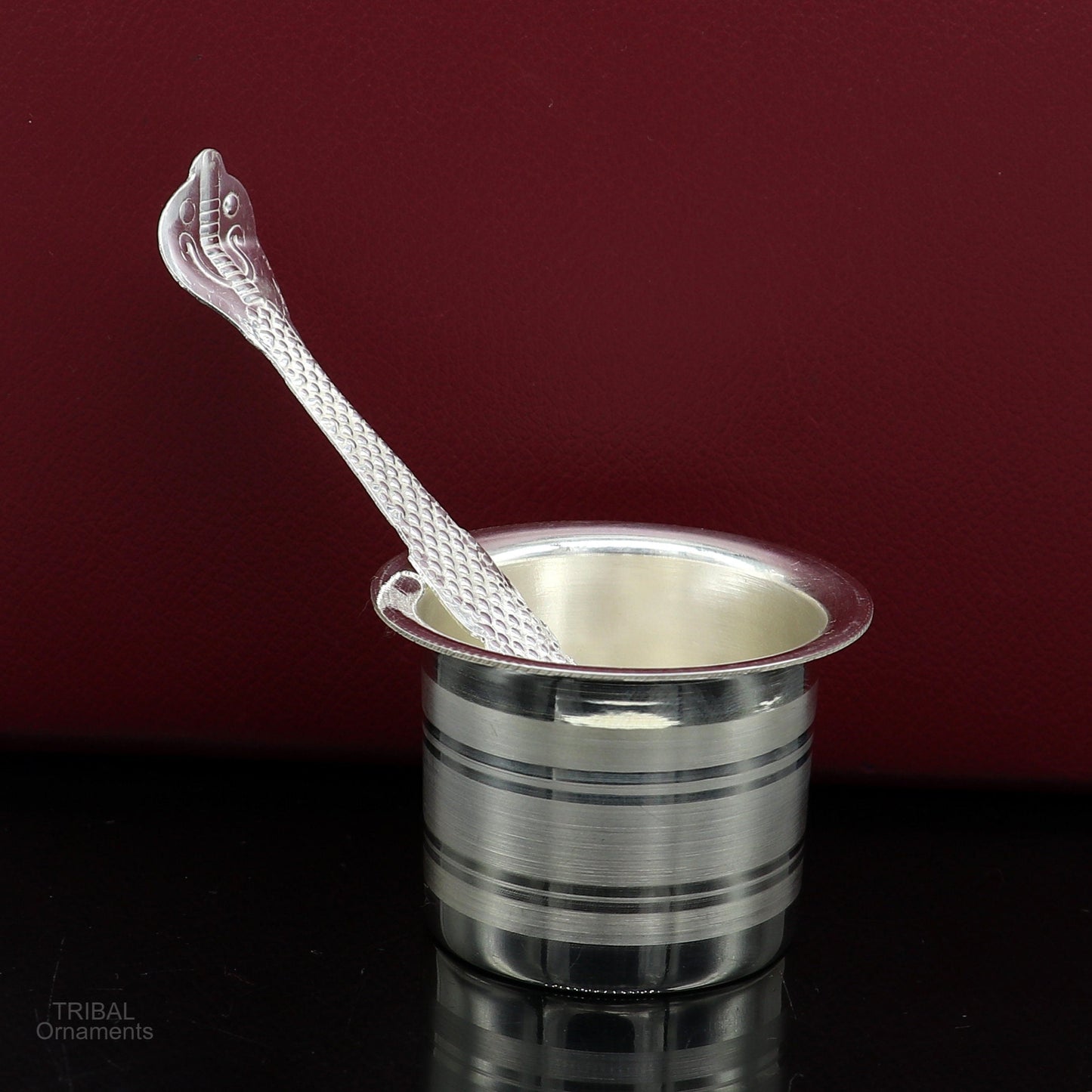 Solid sterling silver handmade elegant Ghee pot patra puuja or worshipping, Butter pot for kitchen, silver puja utensils from India su591 - TRIBAL ORNAMENTS