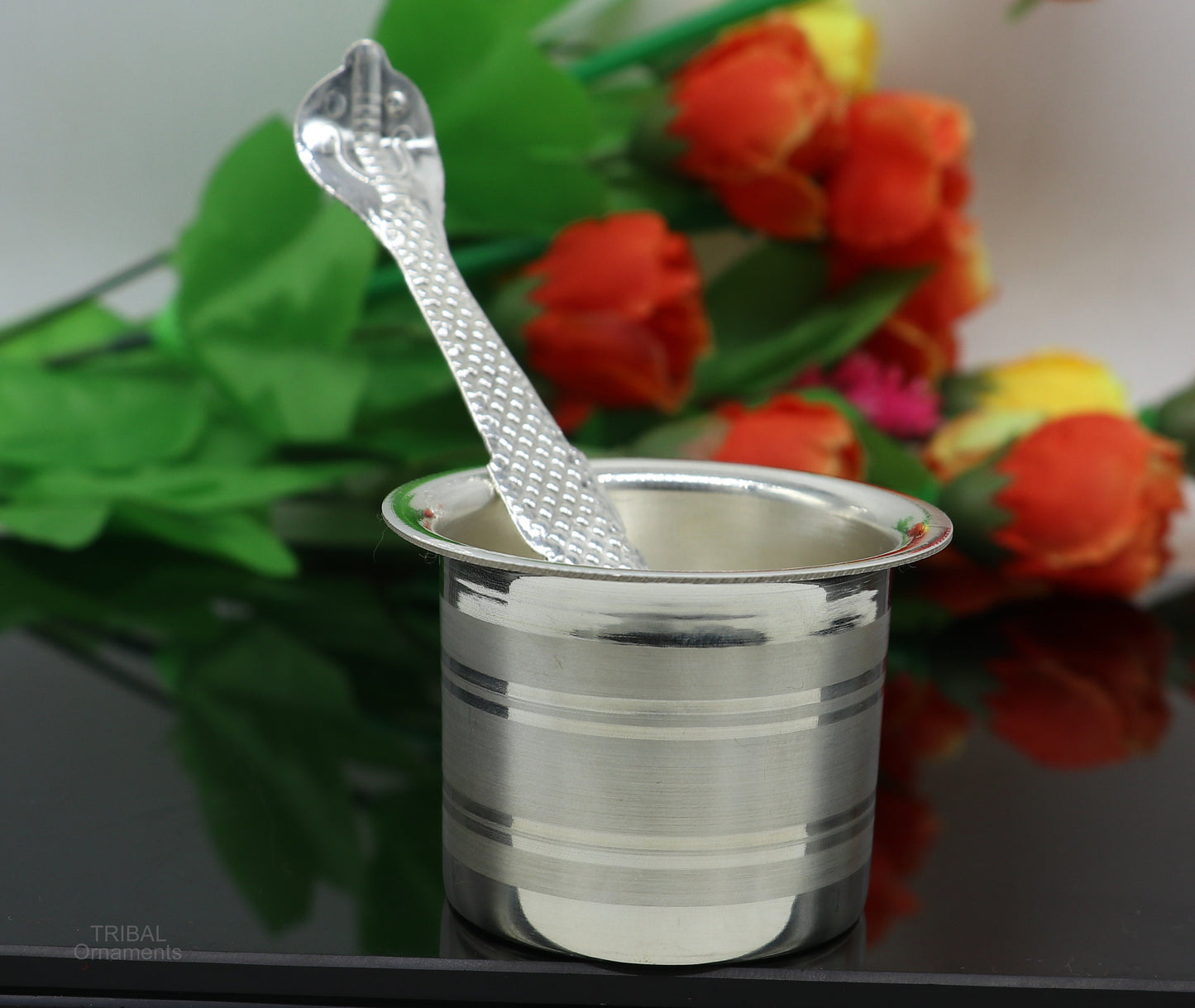 Solid sterling silver handmade elegant Ghee pot patra puuja or worshipping, Butter pot for kitchen, silver puja utensils from India su591 - TRIBAL ORNAMENTS