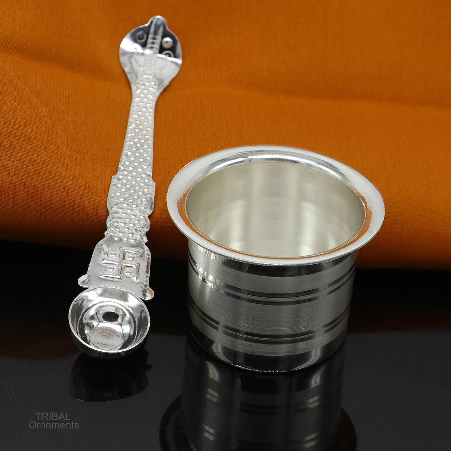 Solid sterling silver handmade elegant Ghee pot patra puuja or worshipping, Butter pot for kitchen, silver puja utensils from India su591 - TRIBAL ORNAMENTS