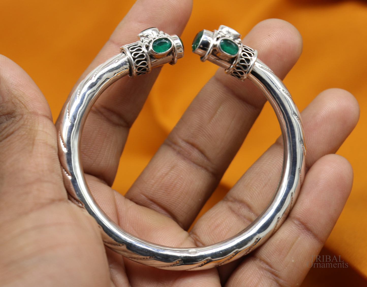 925 sterling silver vintage traditional style stone jadau handmade bangle bracelet kada unisex jewelry best gift from india nsk411 - TRIBAL ORNAMENTS