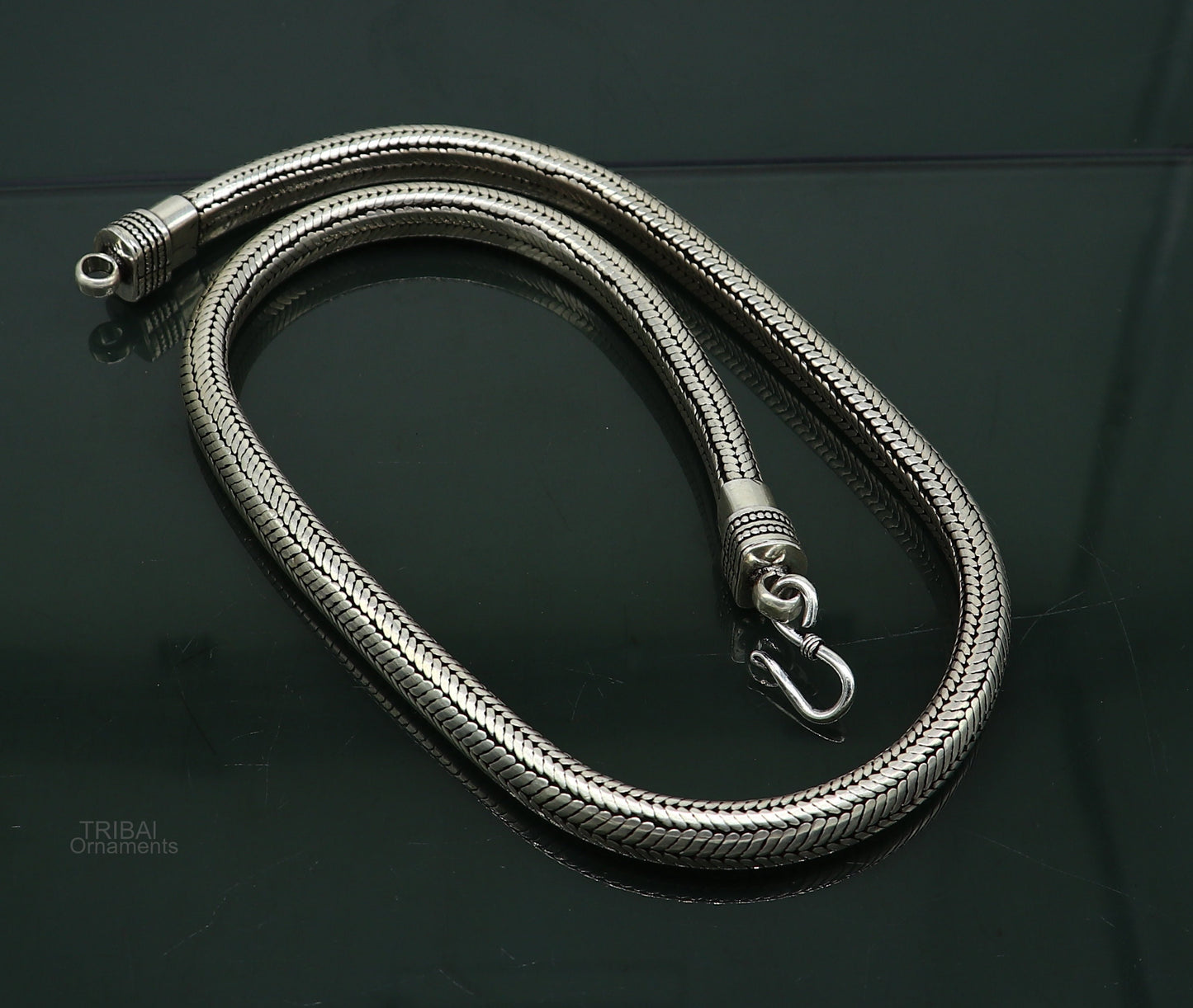 20" inches handmade solid half round D shape snake chain heavy 9mm necklace, amazing luxury royal gifting vintage designer jewelry ch123 - TRIBAL ORNAMENTS