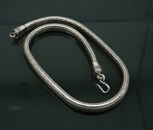 20" inches handmade solid half round D shape snake chain heavy 9mm necklace, amazing luxury royal gifting vintage designer jewelry ch123 - TRIBAL ORNAMENTS