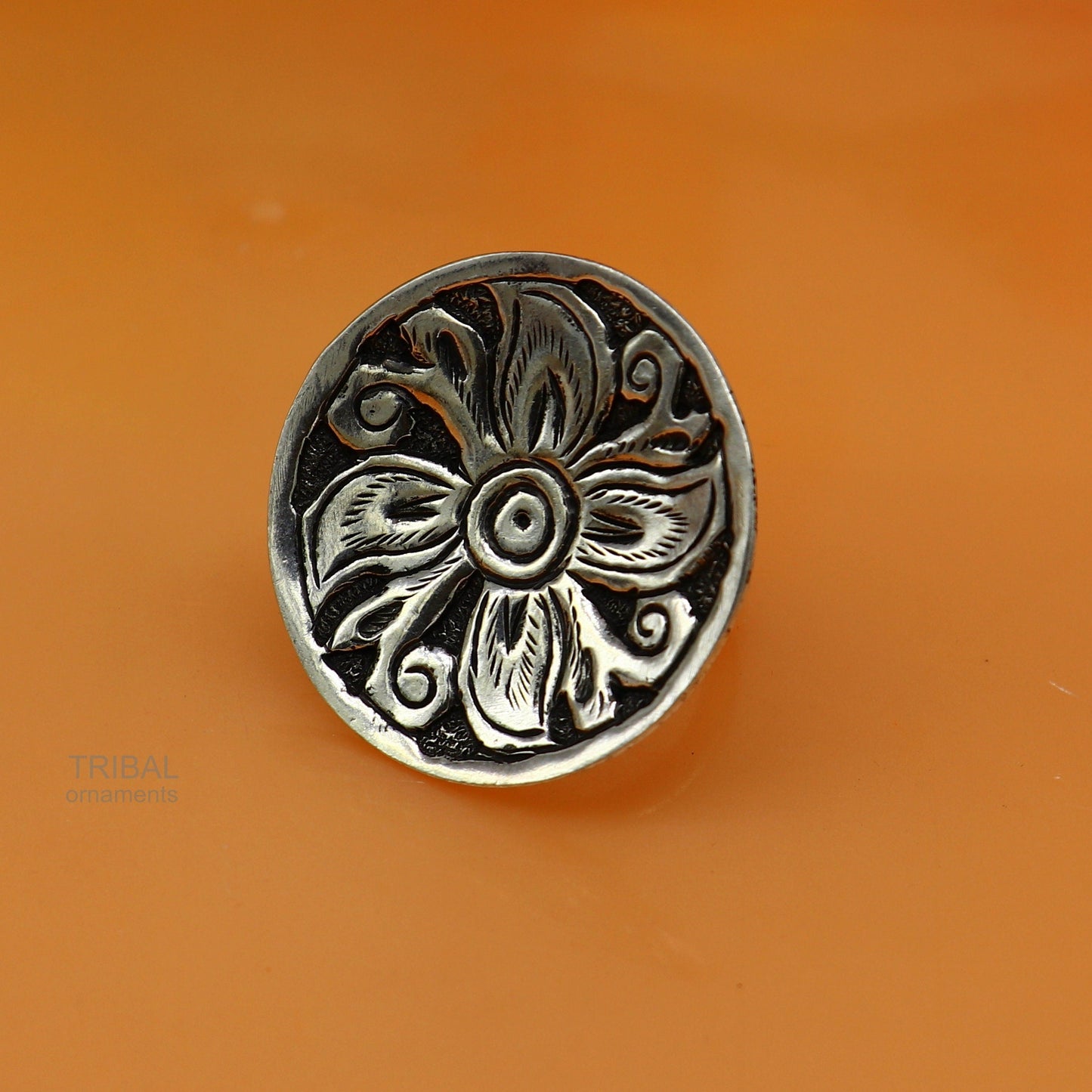 Traditional indian wedding style 925 sterling silver chitai work adjustable ring band, best brides gifting jewelry sr304 - TRIBAL ORNAMENTS