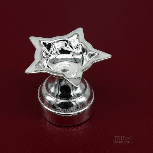Solid sterling silver handmade elegant oil lamp, silver home temple utensils, silver diya, deepak, silver vessels, silver puja article su615 - TRIBAL ORNAMENTS