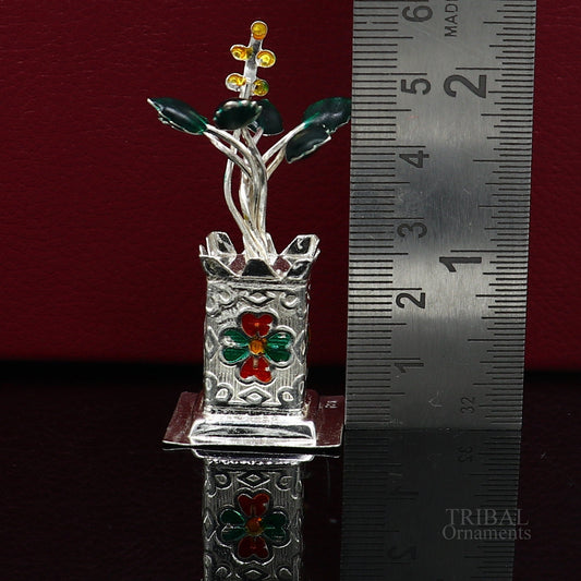 925 sterling silver handmade mini tulsi plant basil rosary plant for puja temple article, excellent customized silver utensils article su616 - TRIBAL ORNAMENTS
