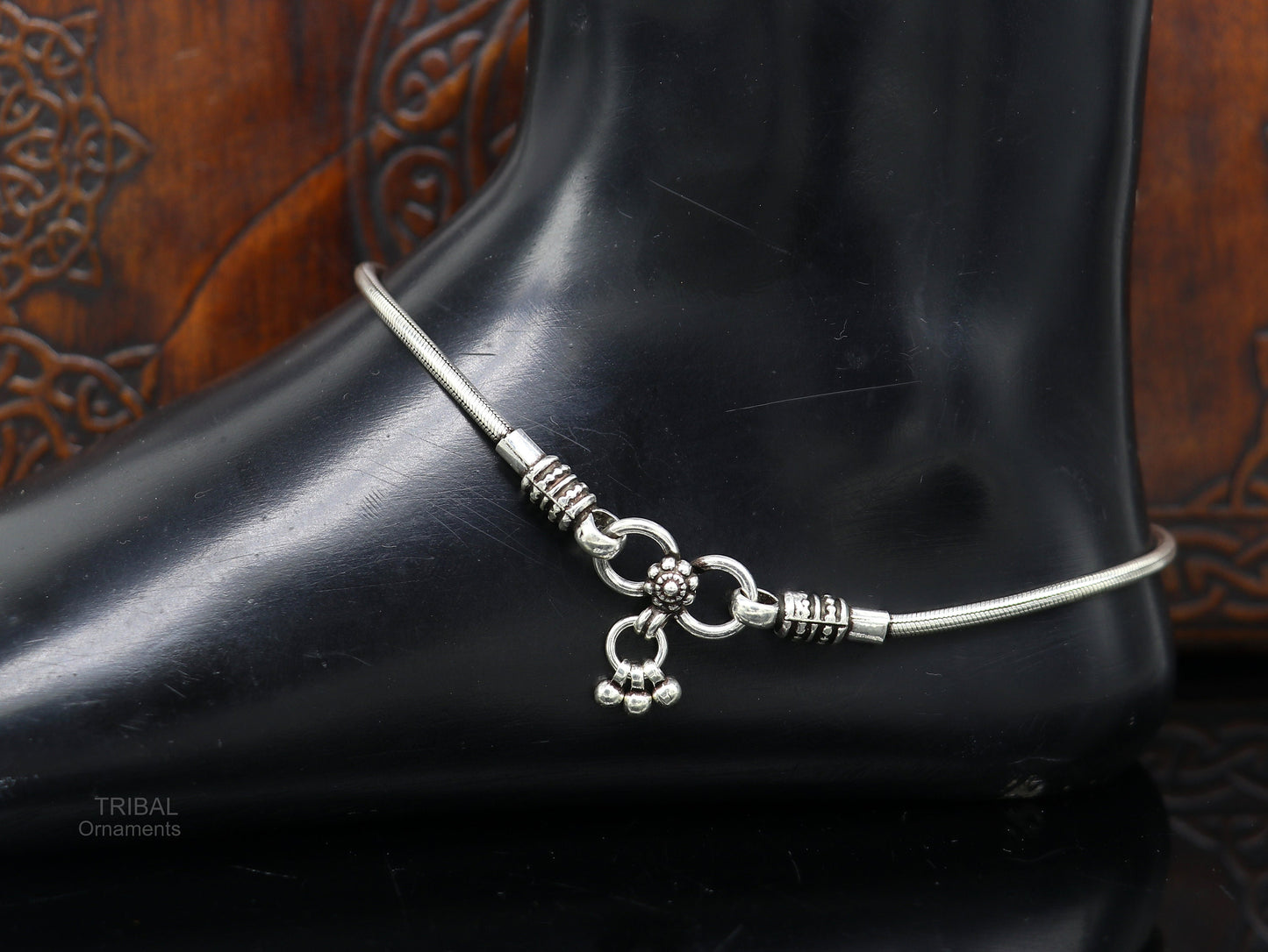 10.5" Vintage style snake chain anklet 925 sterling silver ankle bracelet, silver anklets, foot bracelet amazing belly dance jewelry ank447 - TRIBAL ORNAMENTS