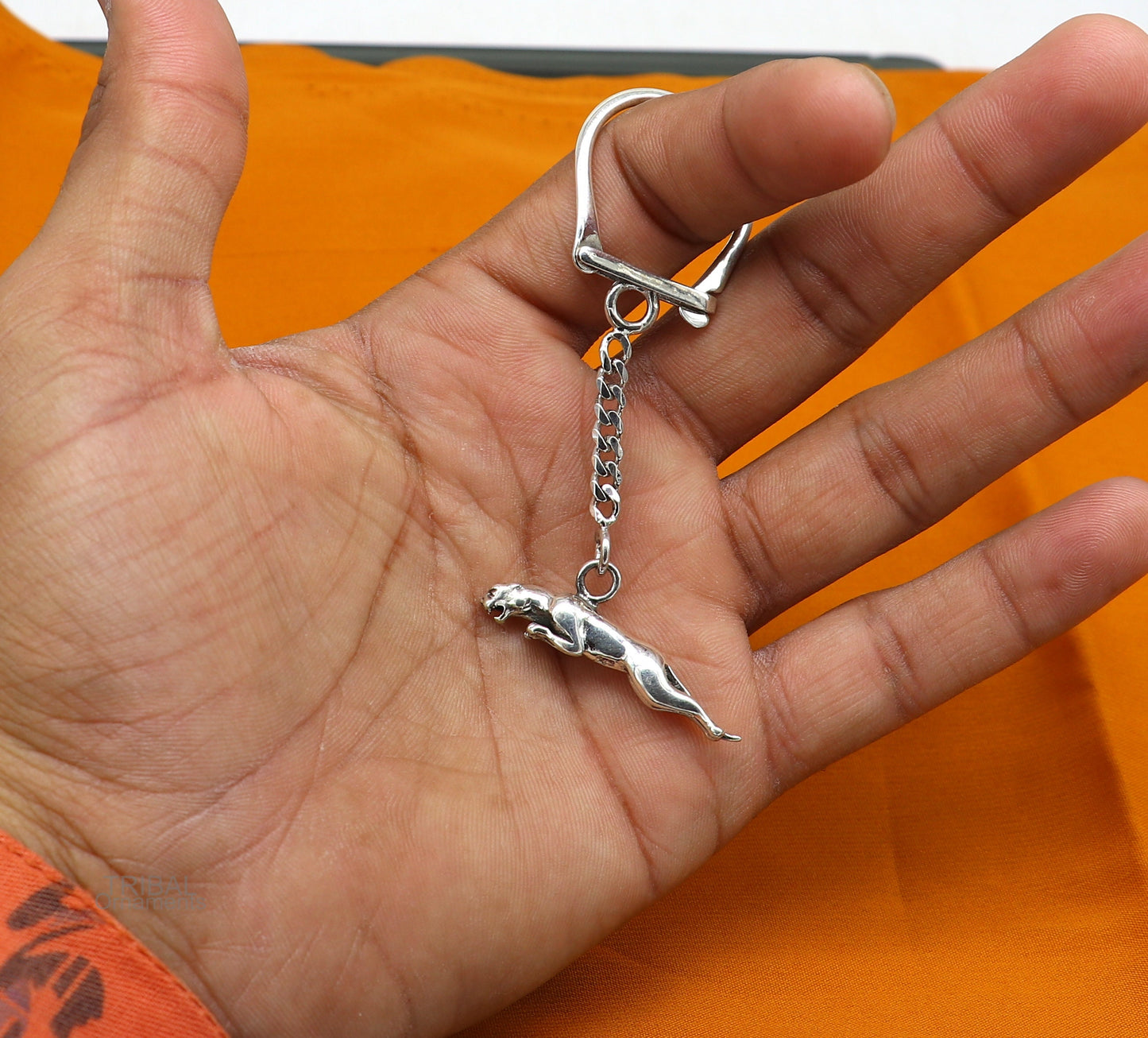 925 Sterling silver handmade unique leopard design solid key chian, stylish royal gifting silver accessories unisex gift, jewelry art kch03 - TRIBAL ORNAMENTS