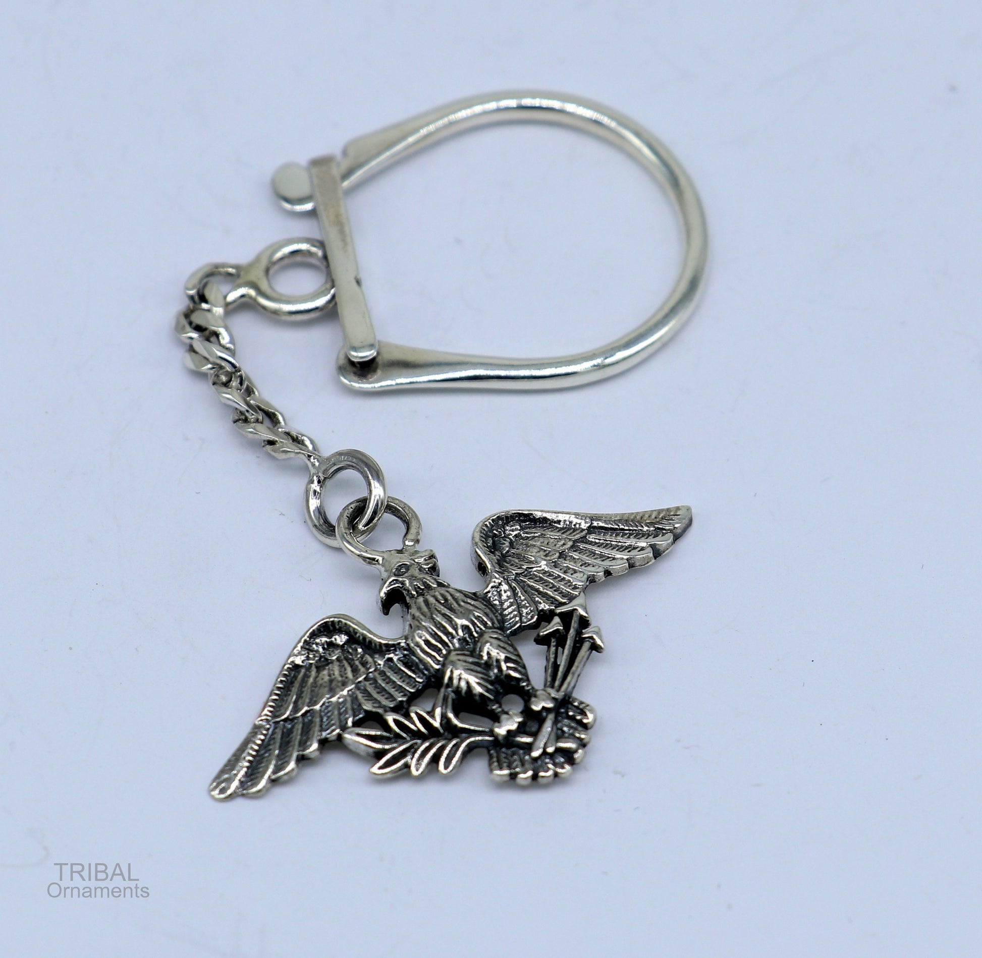 925 Sterling silver handmade unique style Garuda design solid key chian, stylish royal gifting silver accessories unisex gift kch09 - TRIBAL ORNAMENTS