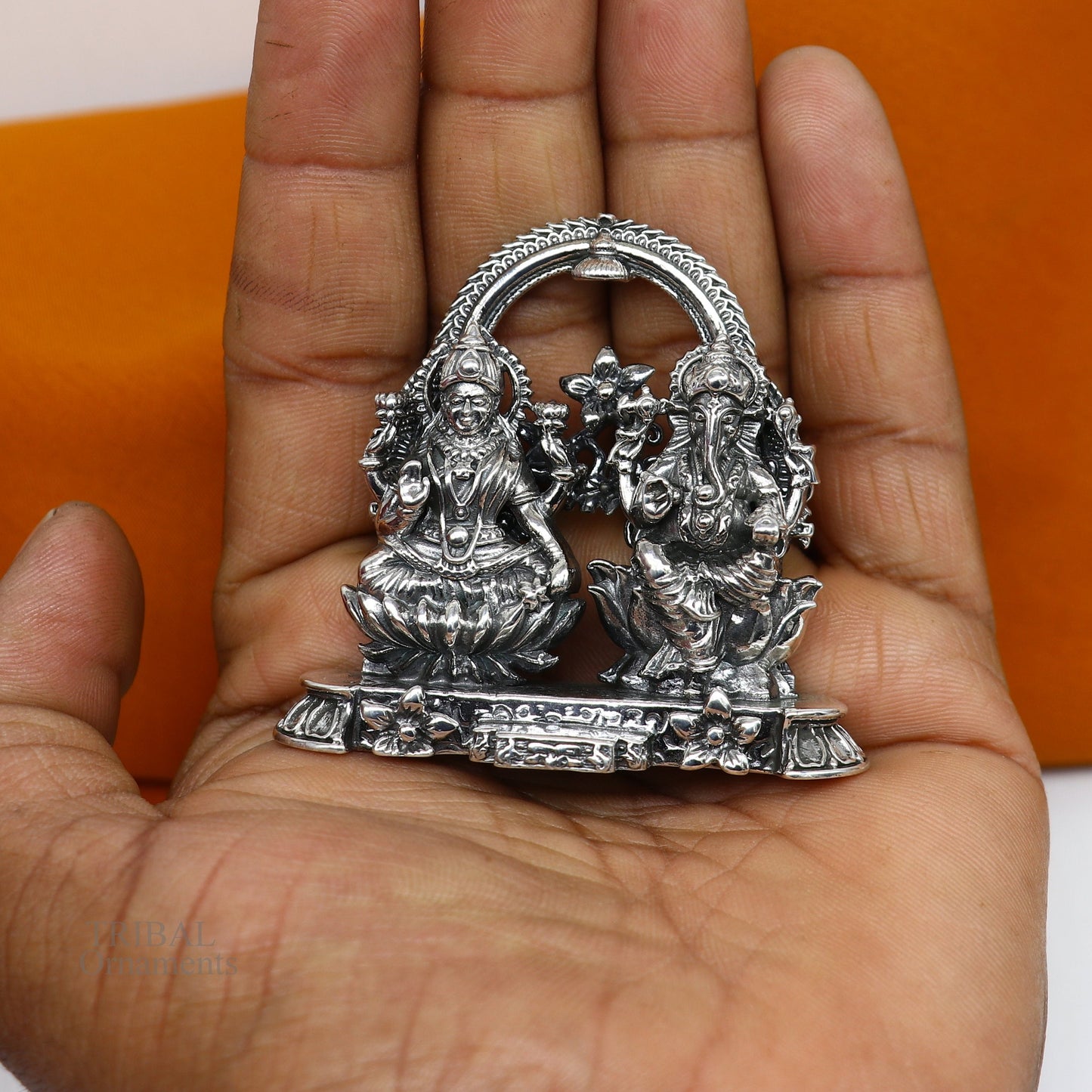 2" 925 Sterling silver handmade customized Hindu idols Laxmi and Ganesha statue, puja article figurine, home décor Diwali puja gift ART228 - TRIBAL ORNAMENTS