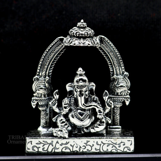 925 Sterling silver Lord Ganesh Idol, Pooja Articles, Silver Idols Figurine, handcrafted Lord Ganesh statue sculpture Diwali puja gift su229 - TRIBAL ORNAMENTS