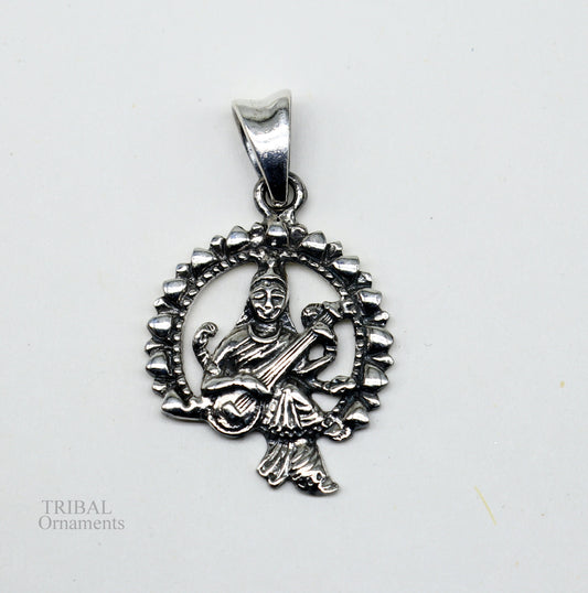 925 sterling silver unique design Goddess Saraswati/Sharda mataji pendant, goddess pendant personalized jewelry tribal jewelry nsp447 - TRIBAL ORNAMENTS