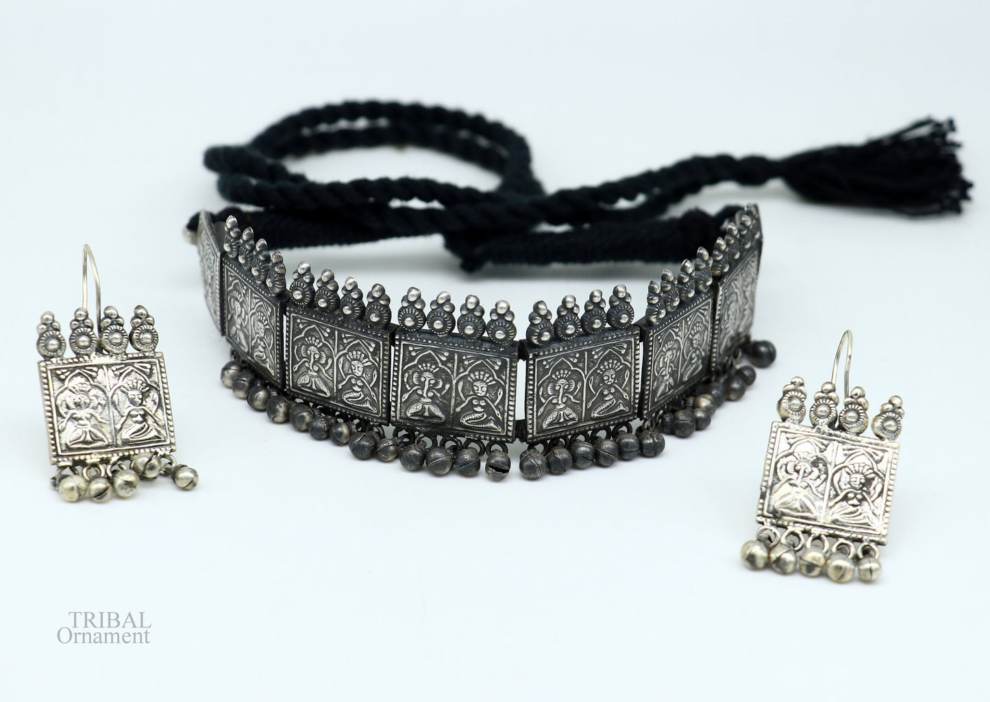 925 sterling silver handmade vintage deity design stylish luxury customized necklace, best brides belly dance Guttapusalu necklace set281 - TRIBAL ORNAMENTS