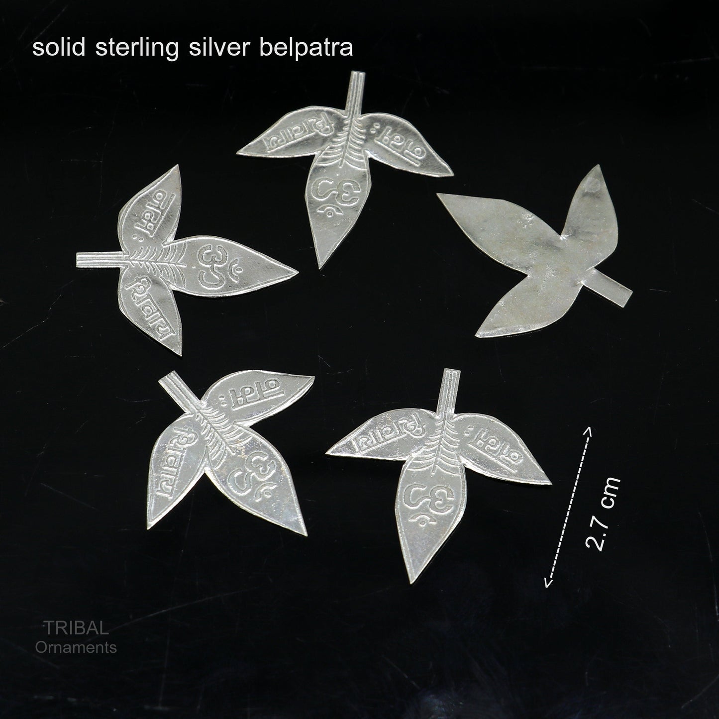 2.8 cm Lord Shiva bel Patra Solid silver handmade solid belva patra, shiva worshipping/ puja article, bel tree leaves for puja su599 - TRIBAL ORNAMENTS